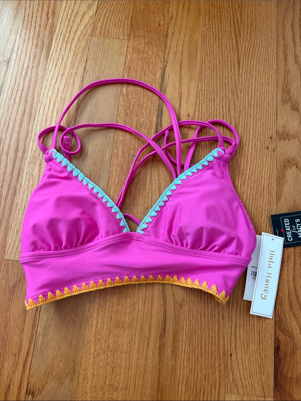 Hula Honey Hot Pink Bikini Top with Yellow Trim